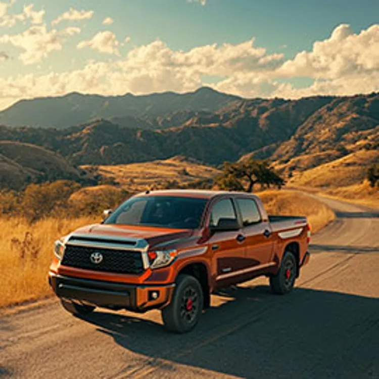reddish orange pickup truck on a deserted road