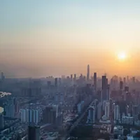 hazy city skyline