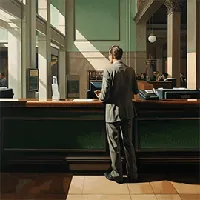 man waiting in a bank