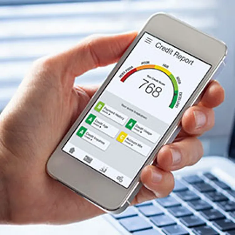 hand holding phone showing credit score