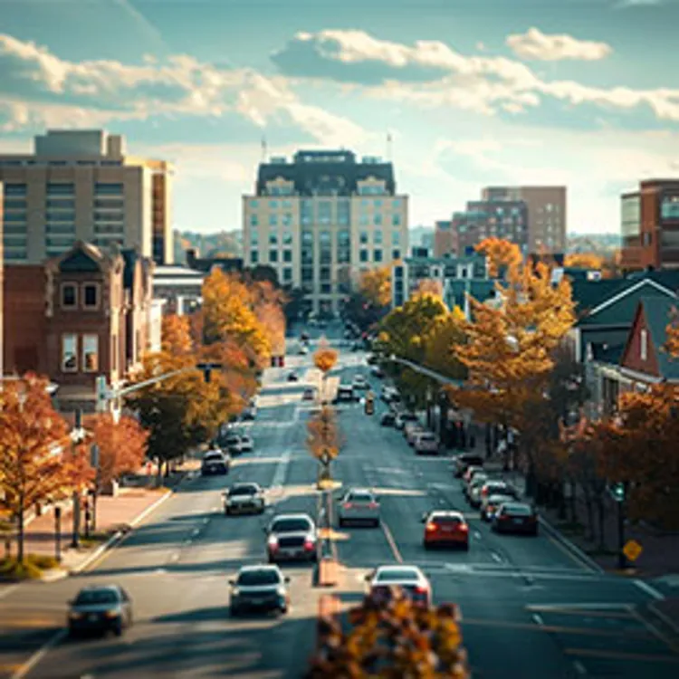 cityscape showing mid-rise buildings along a road