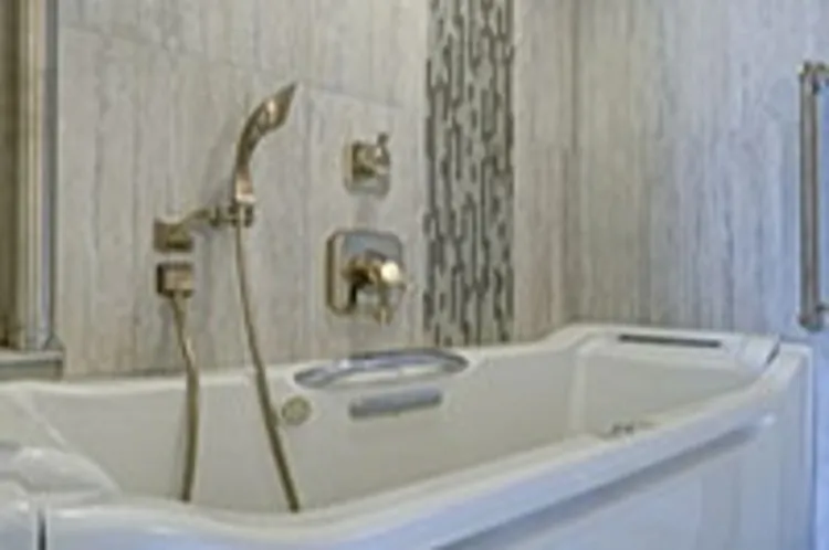contemporary bathroom design with walk-in bathtub and safety features