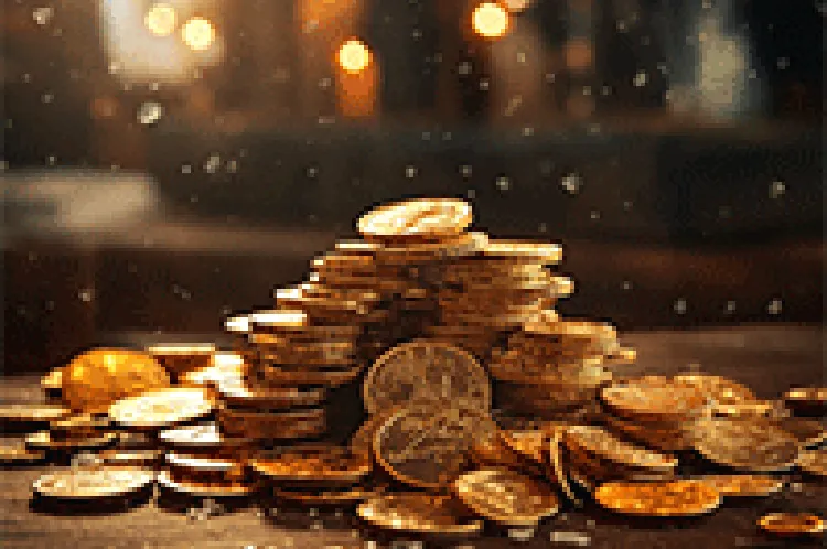 stacks of gold coins on a table