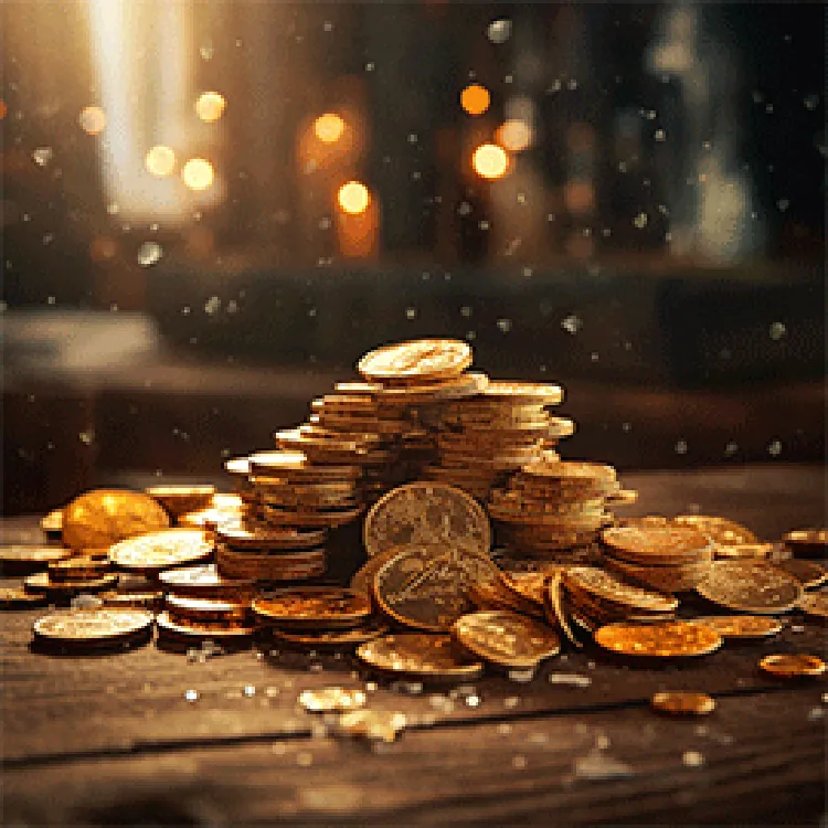 stacks of gold coins on a table