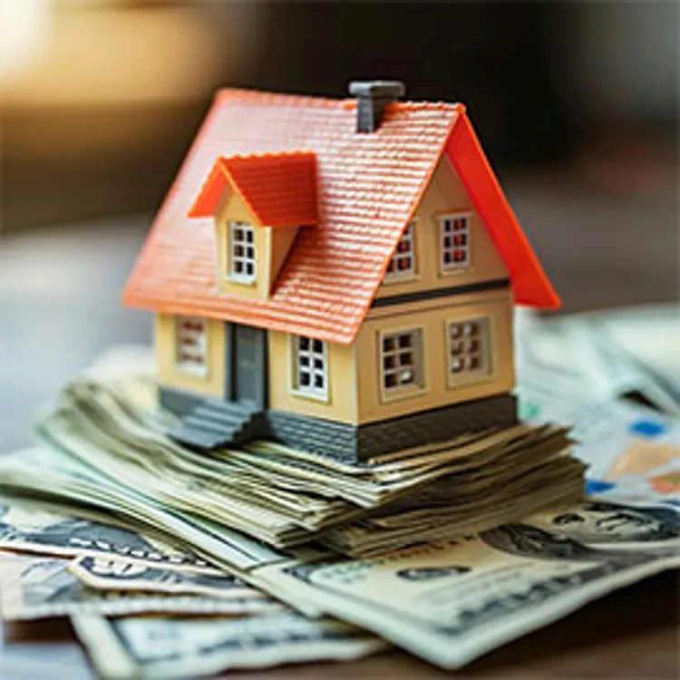 model house on top of a pile of money