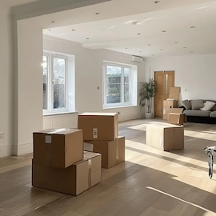some moving boxes in a room