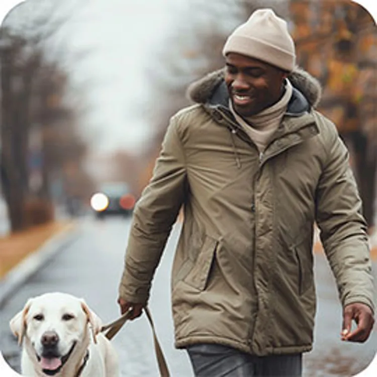 man walking his retriever dog