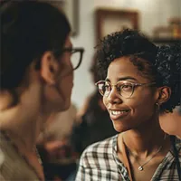 young woman talking to a young man