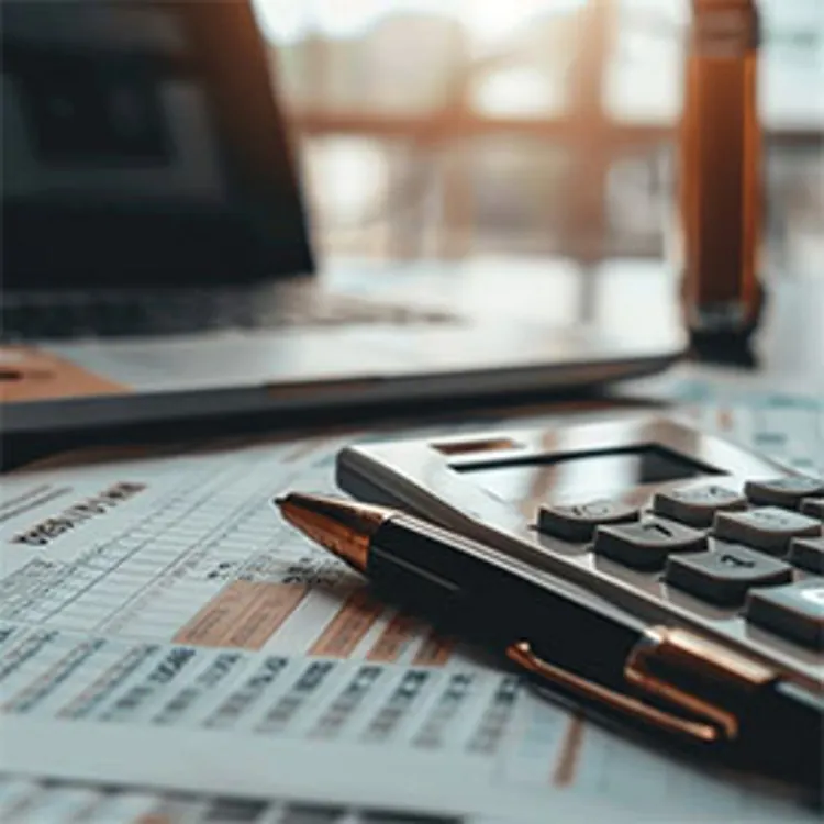 calculator and pen sitting on top of tax forms