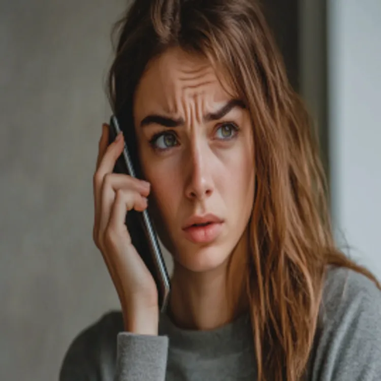 worried-looking woman on the phone