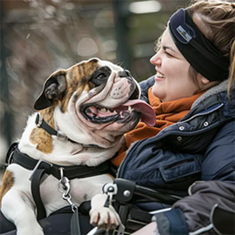 woman with her English bulldog