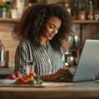 a woman typing on a laptop