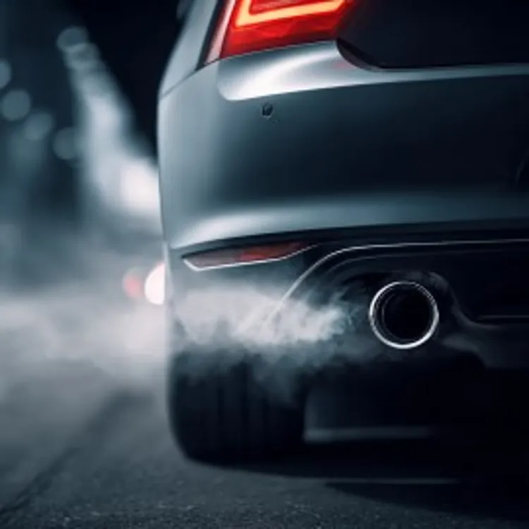 a car muffler emitting exhaust fumes