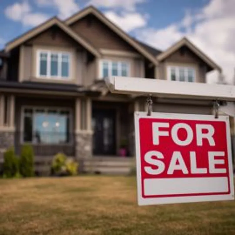 a two story house with a house for sale sign in the front