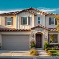 two-storey house with a garage and a front lawn