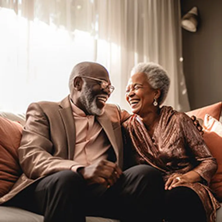 old couple facing each other and having a good time