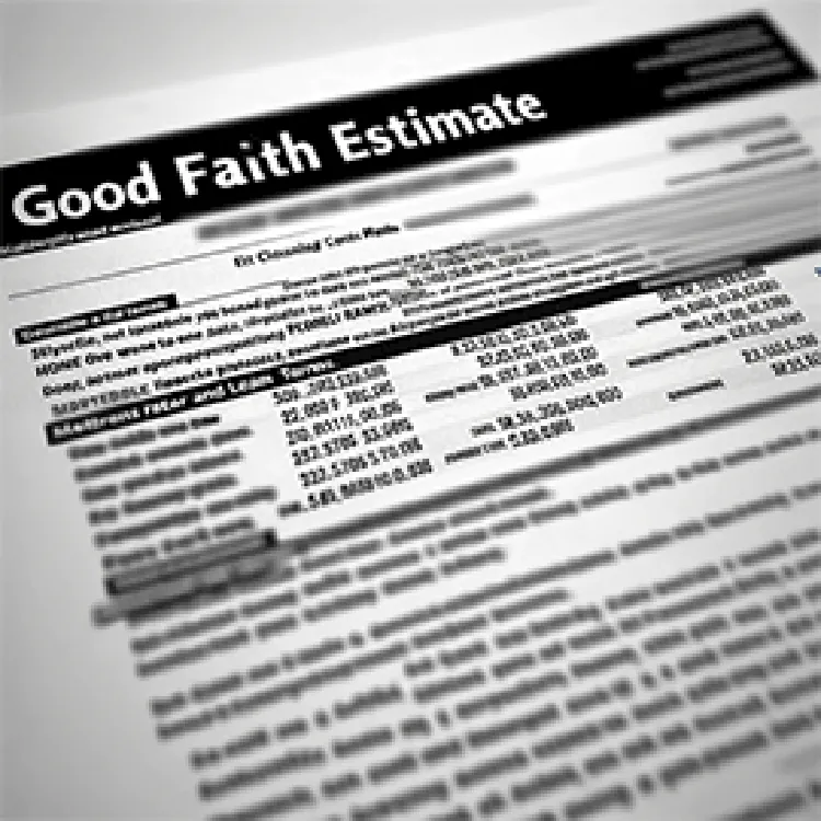 black and white document with good faith estimate as text heading