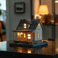 lighted model house on a table