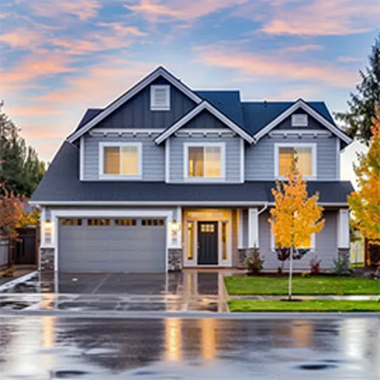 light-gray two-story-house with garage
