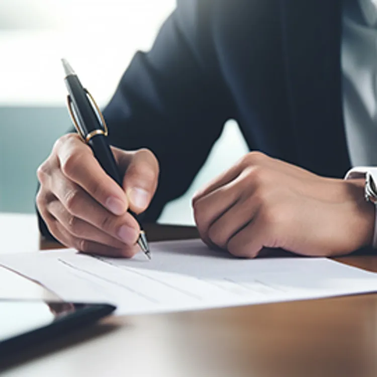 man writing on paper and sitting at desk