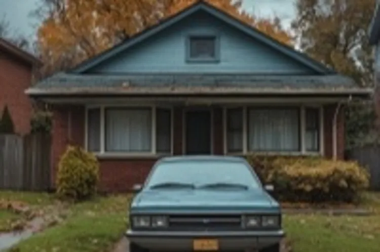 a car parked in a driveway in front of a house