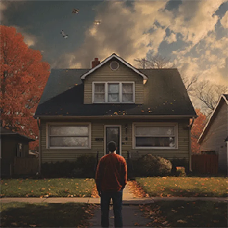 man looking at a house