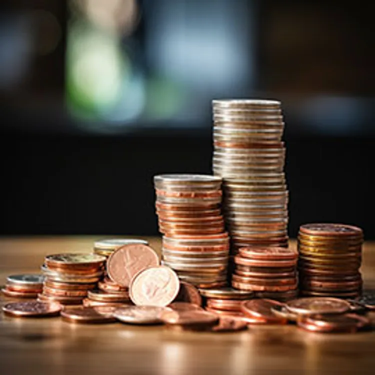 different stacks of coins on a table