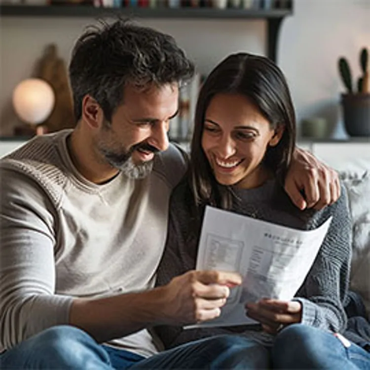happy couple going over insurance papers