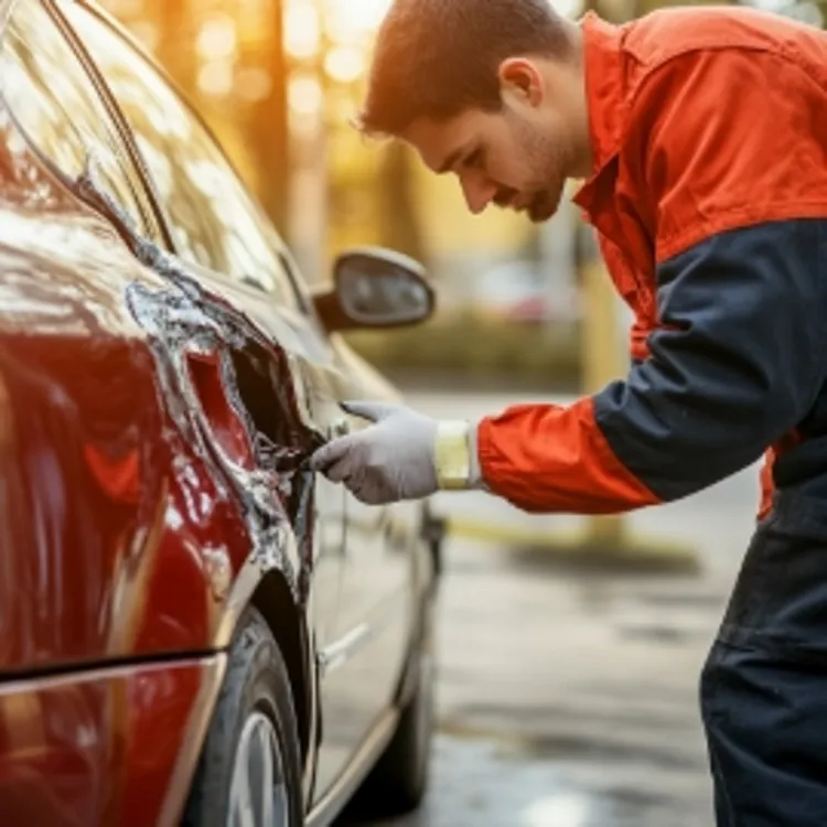 damage to the side of a car being repaired
