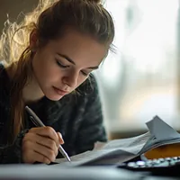 woman writing something on a document