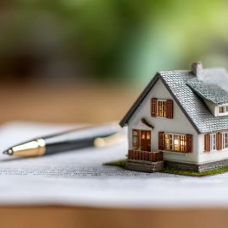 a small toy house and a pen set on top of a document