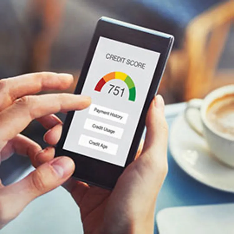 credit score gauge on a screen of a smartphone