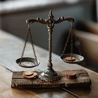 balanced scale with different coins on both sides