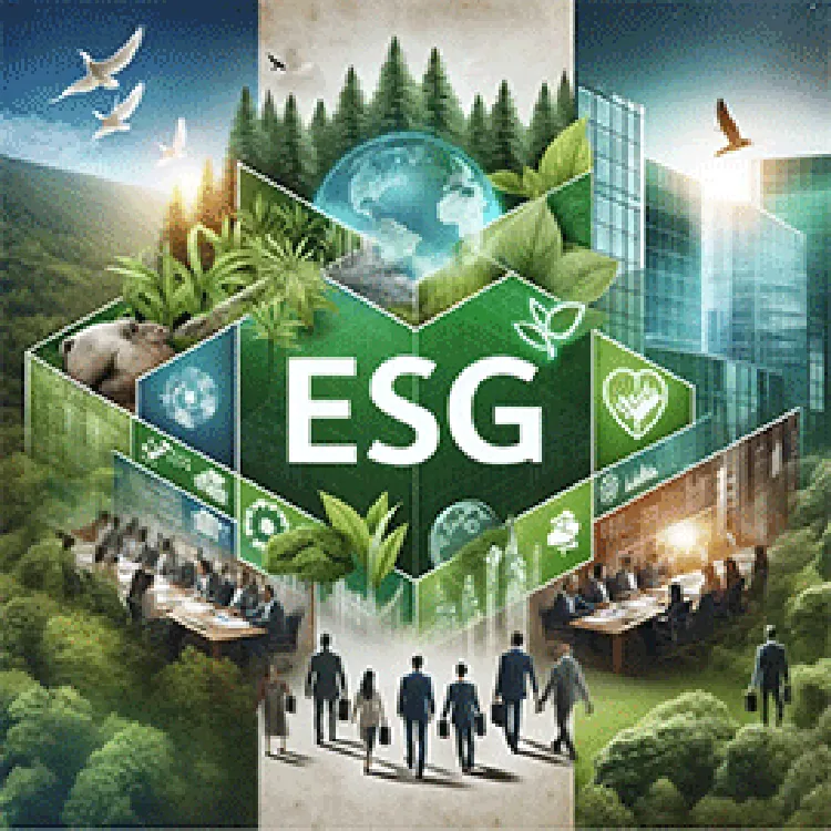 collage showing people, nature, earth, and bold ESG text