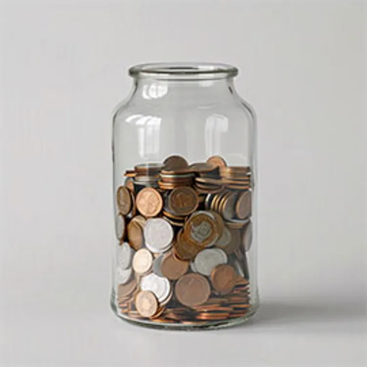 glass jar filled with coins of various denominations