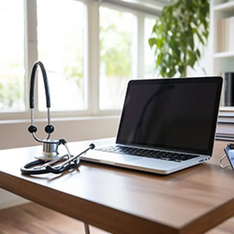 a stethoscope and a laptop on a table