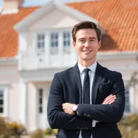 real estate agent standing in front of a new home