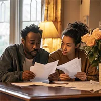 couple looking worriedly at some financial documents