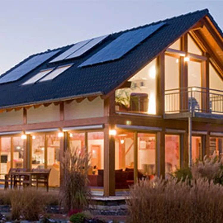 house lights powered by solar panels on the roof