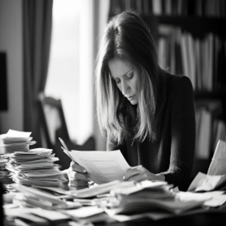 a lady at a desk poring over legal paperwork