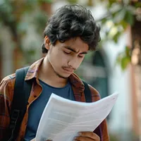 a college student looking at a document