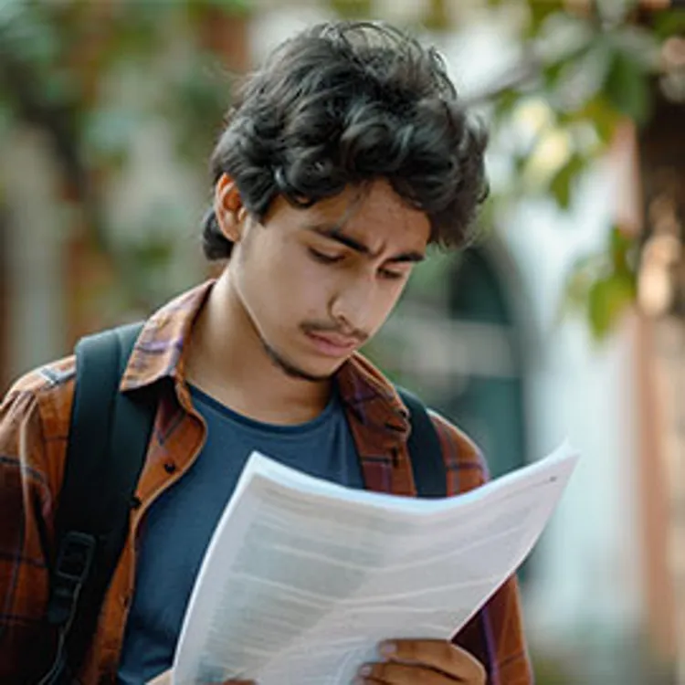 a college student looking at a document