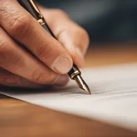 hand holding a pen and signing on a document