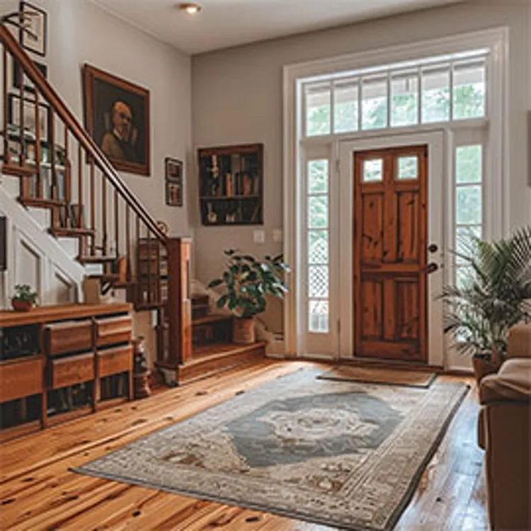 foyer in a home with stairs going upstairs on the side