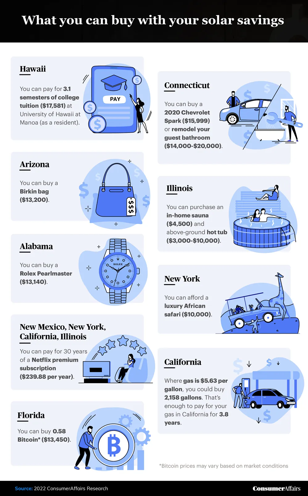 graphic depicting what you can buy with your solar savings