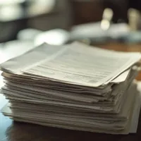 a stack of documents on a desk