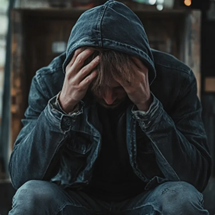 A man sitting with head down