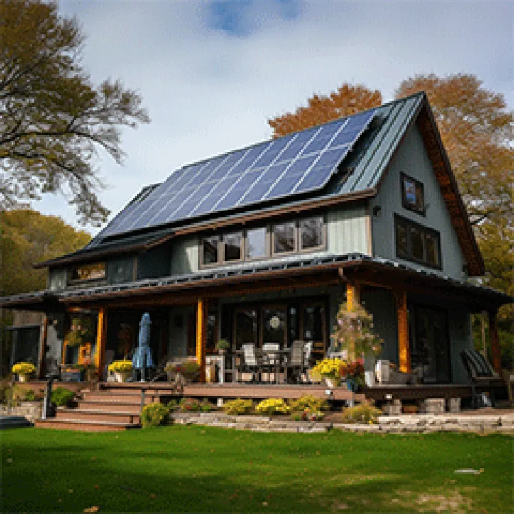 two-story house with solar panels